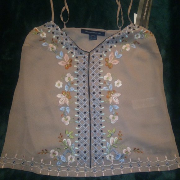 French Connection Embroidered Blush Cami Top Sz 0 - Picture 10 of 10